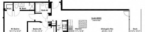 Floor plan for 2 beds, 2 baths, 1100 sqft